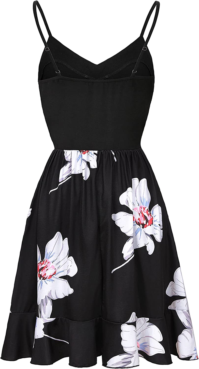 IHOT Casual Dresses for Women Sleeveless V Neck Floral Summer Beach Dress A Line Spaghetti Strap Sundresses with Pockets - Image 4